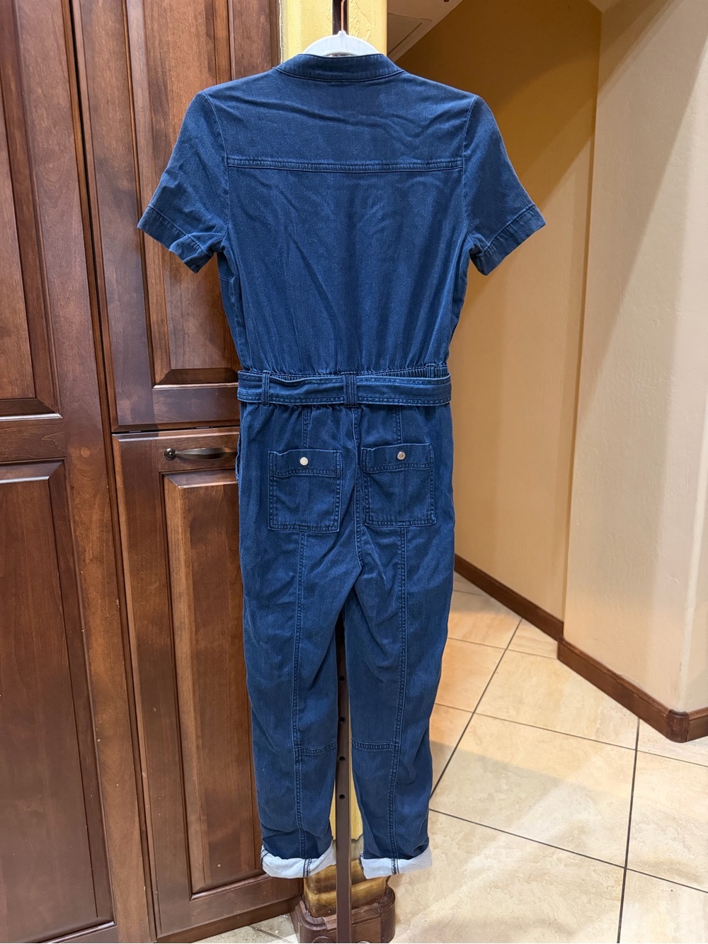 White House Black Market Dark Blue Denim Utility Jumpsuit with Belt 00 - Picture 4 of 5